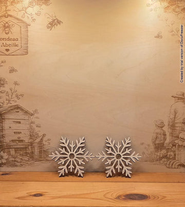 Lot de 2 flocon de neige Décorations en Bois Gravées Collection Saisons