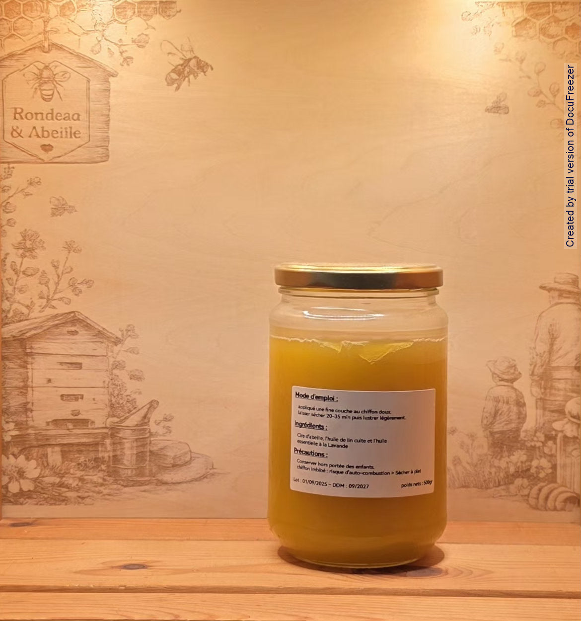 Image cire lavande 500g → "Cire naturelle pour le bois lavande 500g – Rondeau & Abeille"