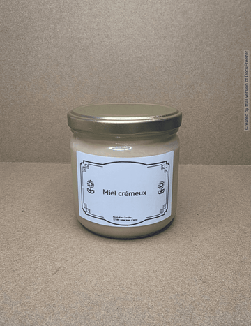 Image d'un pot de miel crémeux 500g → "Pot de miel crémeux 500g – Rondeau & Abeille, Sarthe"